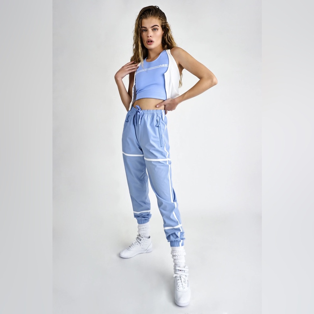 NWT Adam Selman Sport Taped Track Pant in Powder Blue S